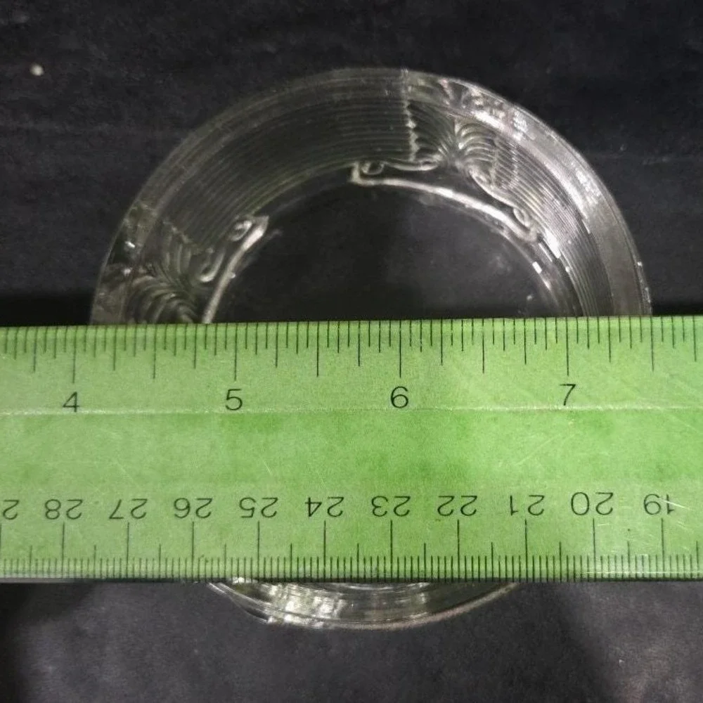 Art Deco Ribbed Glass‎ Powder Dish, Palm Frond Design, Vintage Vanity Decor